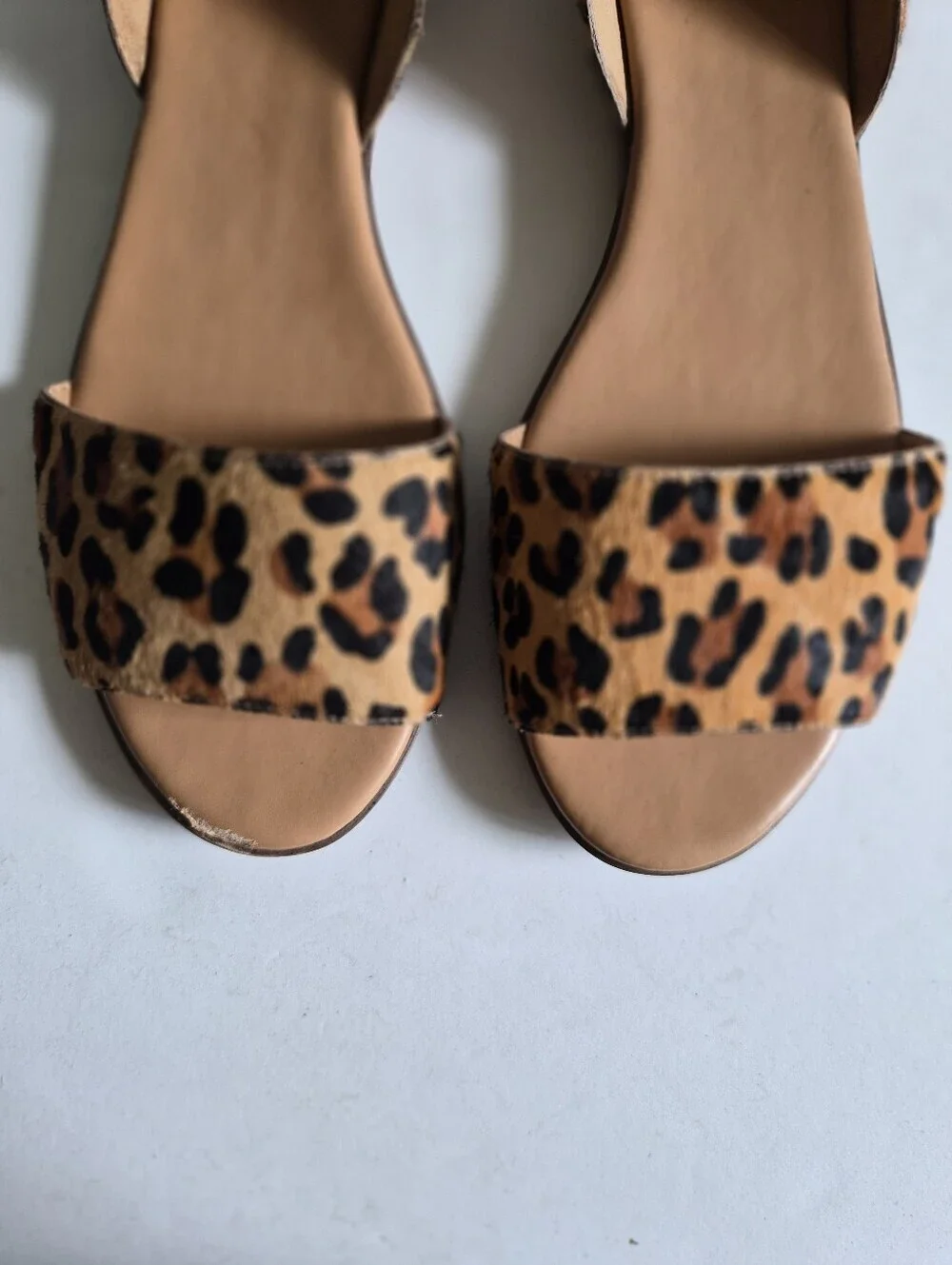 J.Crew Morgan Leopard Calf Hair Peep Toe Flats Size 9.5 Brown Tan Animal Print